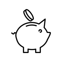 The coin is dropped in the piggy bank flat icon. Pictogram for web. Line stroke. Isolated on white background. Vector eps10