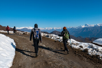 Fototapeta premium Trekking scene on Lake Como alps