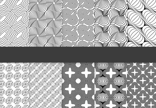 Seamless Pattern Collection with Simple Black and White Geometric Shapes
