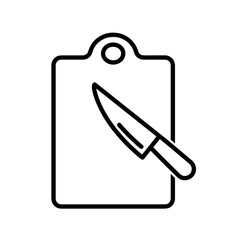 Cutting board with knife flat icon. Pictogram for web. Line stroke. Isolated on white background. Vector eps10