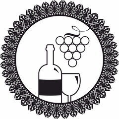 wine icon vector logo , Drink, alcoholic beverage symbol, wine bottle and glass, bunch of grapes