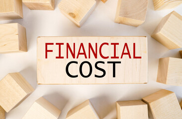 Financial Cost. text on wood block on white background