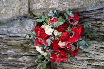 bouquet of flowers on a stone background