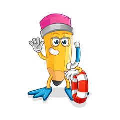 pencil swimmer with buoy mascot. cartoon vector
