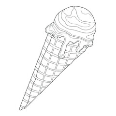 Ice cream cone.Coloring book antistress for children and adults. Illustration isolated on white background.Zen-tangle style.Hand draw