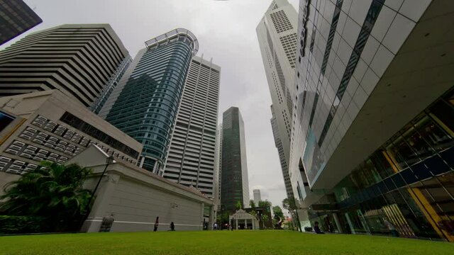 sunny day singapore city downtown famous raffles place panorama 4k timelapse