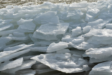 Drifting ice at the coast in the winter, melting ice  © trinetuzun