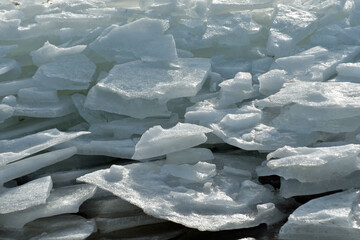 Drifting ice at the coast in the winter, melting ice  © trinetuzun