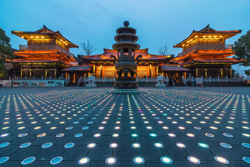 Bautiful temple with lights in the evening