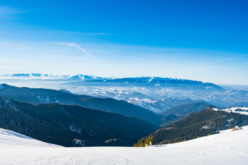 Piatra Craiului mountain range in Romania in winter