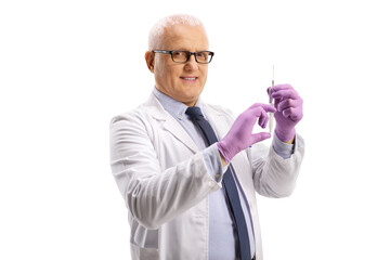 Mature male doctor testing a vaccine