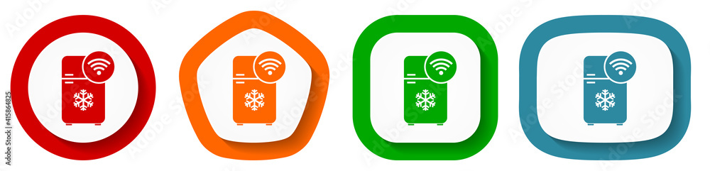 Aufkleber fridge with wifi vector icon set, flat design buttons on white background