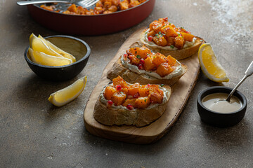 Bruschetta with baked Pumpkin and goat Cheese.