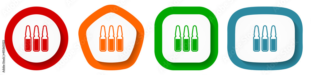 Poster vaccine ampules vector icon set, flat design buttons on white background