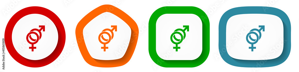 Poster sex vector icon set, flat design buttons on white background