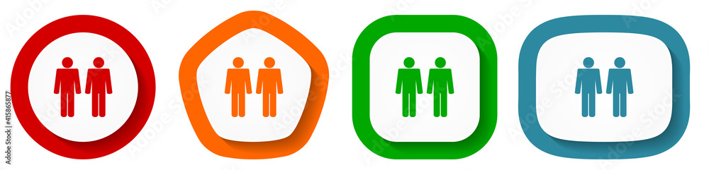 Poster couple vector icon set, flat design buttons on white background
