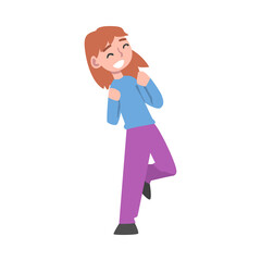 Smiling Girl Celebrating Victory, Expressing Succes or Having Fun, Positive Emotions Concept Cartoon Vector Illustration