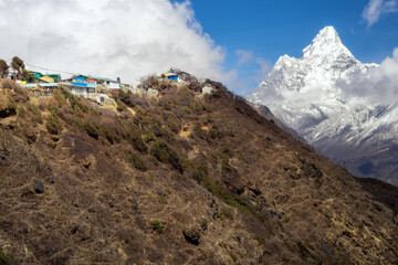 Beautiful landscape of Himalayas mountains. Everest Base Camp trek. Ama Dablam view point.