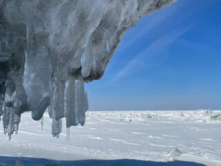 Icicles on the solid ice formation