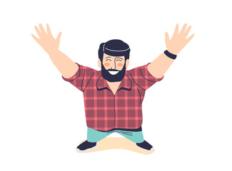 Happy man looking up. Top view from above of young cartoon hipster guy smiling excited