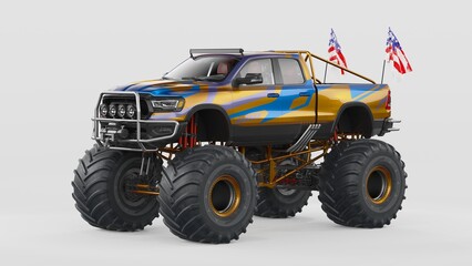 Fototapeta na wymiar 3D rendering of a brand-less generic monster truck