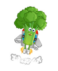 broccoli with jetpack mascot. cartoon vector