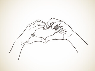 love hands show heart shape sketch