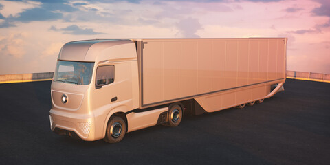 3D rendering of a brand-less generic concept truck. Electric autonomous truck in outside environment	