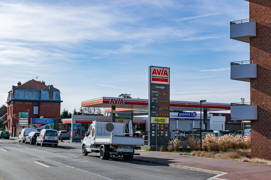 Tourcoing,FRANCE-February 21,2021: View of the Avia gas station.Avia International is a Swiss association of independent service station operators.The company was founded in Zurich in 1934.  