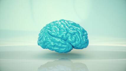 3d rendered illustration of blue brain in white background. High quality 3d illustration