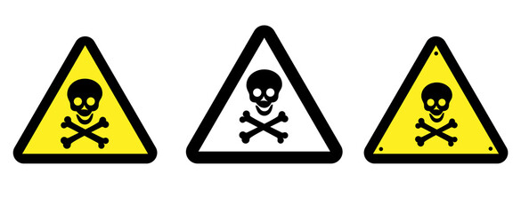 Danger attention sign. Warning. Human skull and bones on a triangular background, illustration.