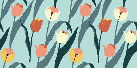 Abstract floral seamless pattern tulips .Trendy hand drawn textures. Modern abstract design f
