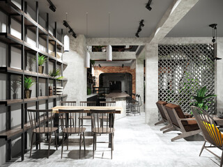 3d render of restaurant cafe interior