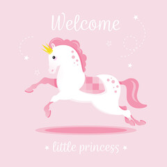 Welcome baby greeting card with cute horse