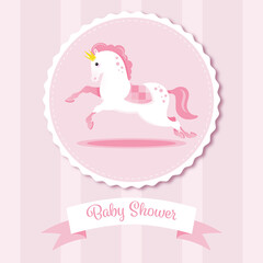 Fototapeta na wymiar Baby shower invitation with cute pink horse