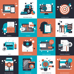 Business, technology and management icon set for websites and mobile applications. Flat vector illustration