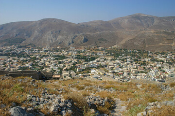 Fototapeta na wymiar Kalymnos Greece and the capital Pothia from the medieval castle