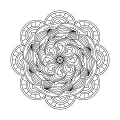 Mandala Design for coloring book page for adults and kids, Black and white drawing isolated on white