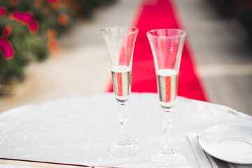 Luxury glasses with champagne on the table