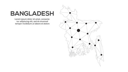 Bangladesh communication network map. Vector image of a low poly global map with city lights. Map in the form of lines and dots