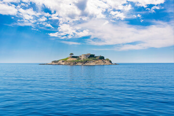 Austria-Hungary historical fortification buildings, Fort Mamula on an uninhabited islet Lastavica in Boka Kotorska bay of Adriatic sea, Montenegro