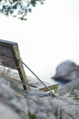 Bench near the sea in the mountains. Black Sea.