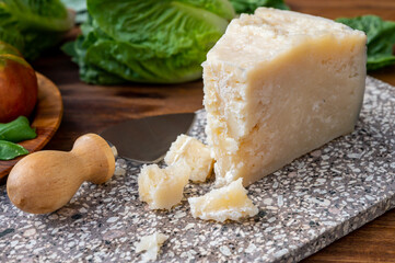 Cheese collection, aged hard Italian sheep cheese black pecorino from Sicily island or pecorino nero di Sicilia.
