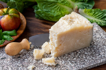 Cheese collection, aged hard Italian sheep cheese black pecorino from Sicily island or pecorino nero di Sicilia.