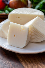 Cheese collection, white Italian sheep cheese pecorino primo sale from Sicily island