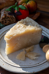 Cheese collection, aged hard Italian sheep cheese black pecorino from Sicily island or pecorino nero di Sicilia.
