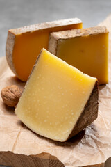 French cheese Comte, three varieties 1 year matured Prestige, fruity flavoured Fruite and Vieille Reserve