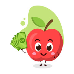 cute apple hold dollar banknotes.cute vector illustration