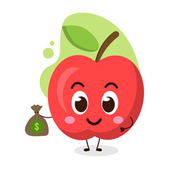 cute apple hold dollar bag.cute vector illustration