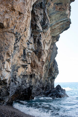 The typical crags along the coast of the Cilento area.  Tyrrhenian sea, Italy.